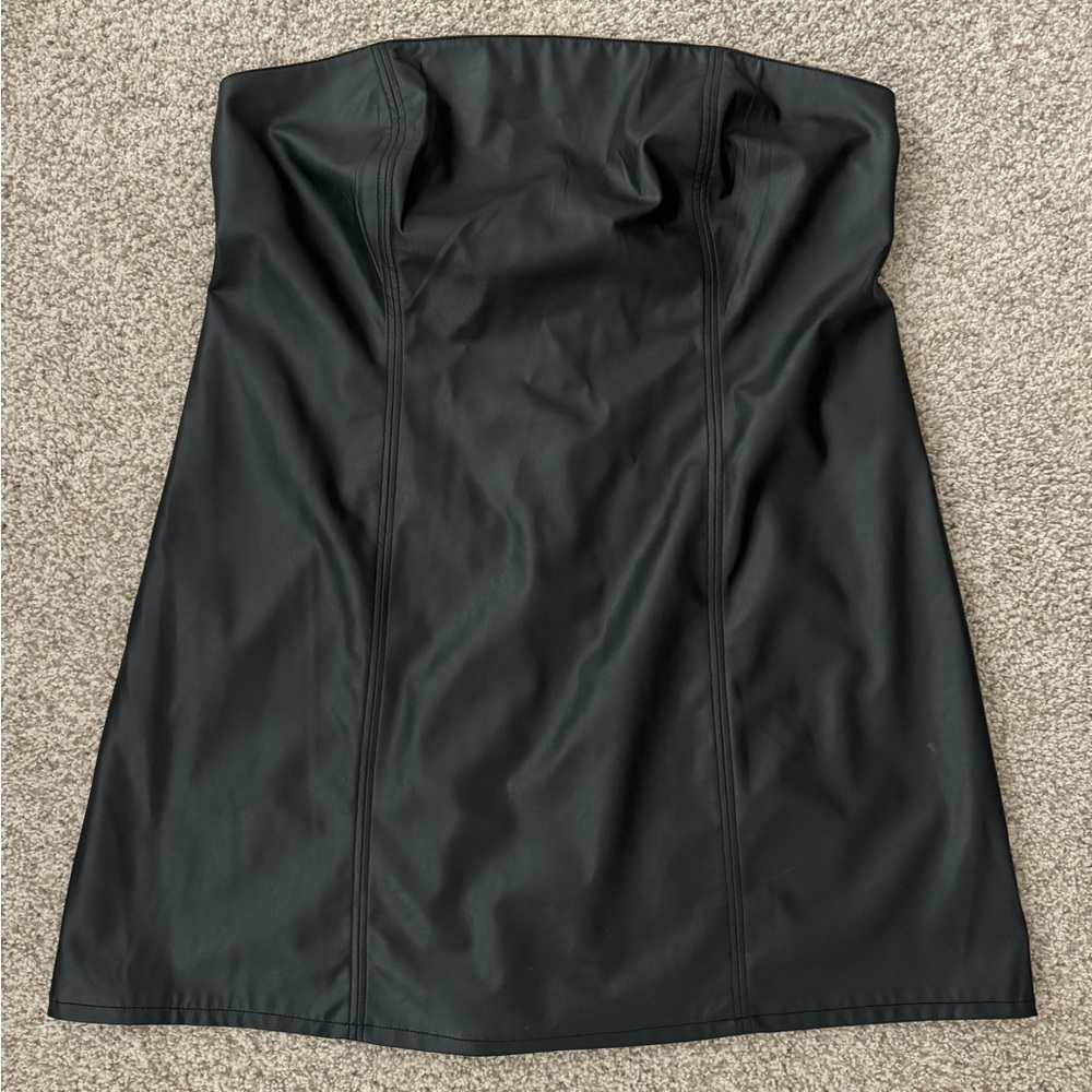H&M Black Leather Strapless Mini Dress